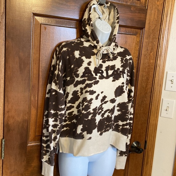 Ariat Women's Real Pony Printed Hooded Brown/White Cropped Size Small - Picture 3 of 11